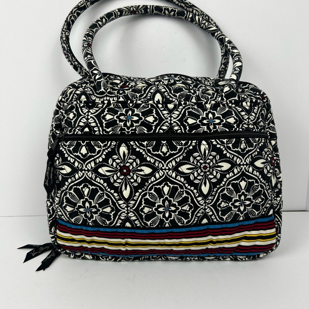 Vera Bradley Quilted Barcelona Satchel Bag Black White Multicolor Stripe